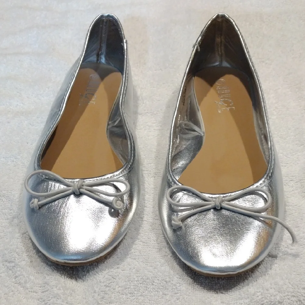 Rouge. Classic And Comfortable Silver Ballet Flats - Picture 1 of 4
